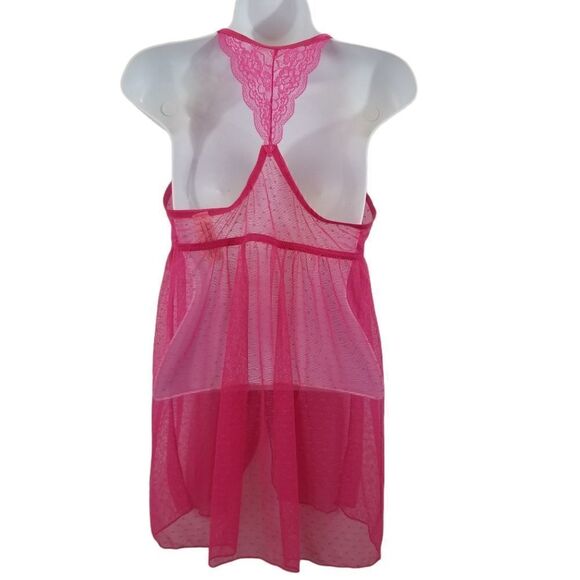 Jessica Simpson Babydoll Pink Mesh & Lace Racerback Nightie Size Medium - Picture 5 of 13